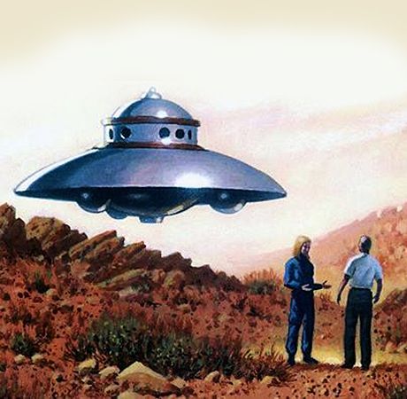 460x450 Flying Saucer In The Desert Vintage Painting. Flying Saucer - Flying Saucer Painting