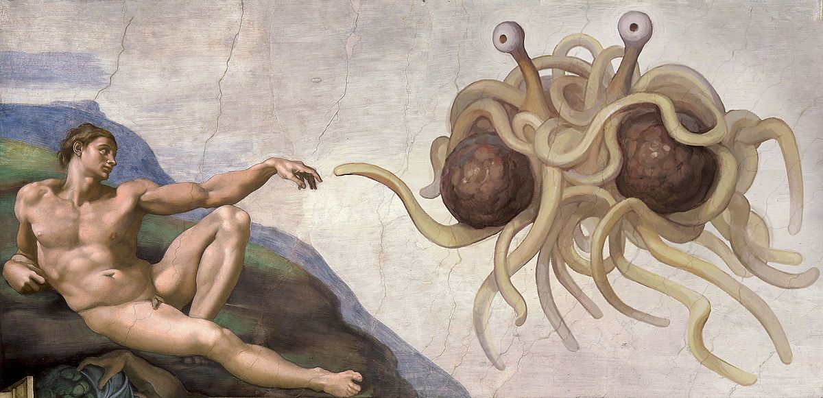 1200x580 Flying Spaghetti Monster - Flying Spaghetti Monster Painting