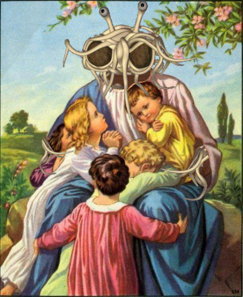 491x600 Flying Spaghetti Monster Comforts Children, Not Himself - Flying Spaghetti Monster Painting