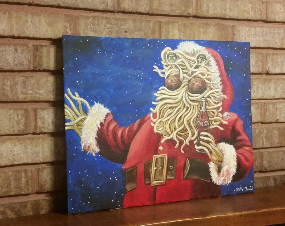 1000x795 Flying Spaghetti Monster Santa Mollie Chounard Fine Art - Flying Spaghetti Monster Painting