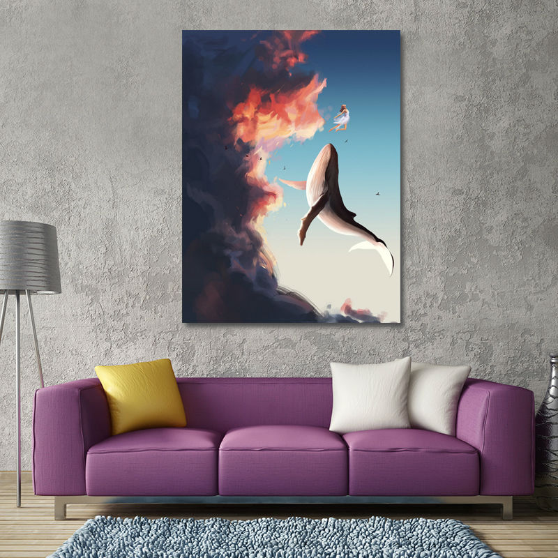 800x800 Diy Oil Painting By Numbers Flying Whale And Girl Modular Picture - Flying Whale Painting