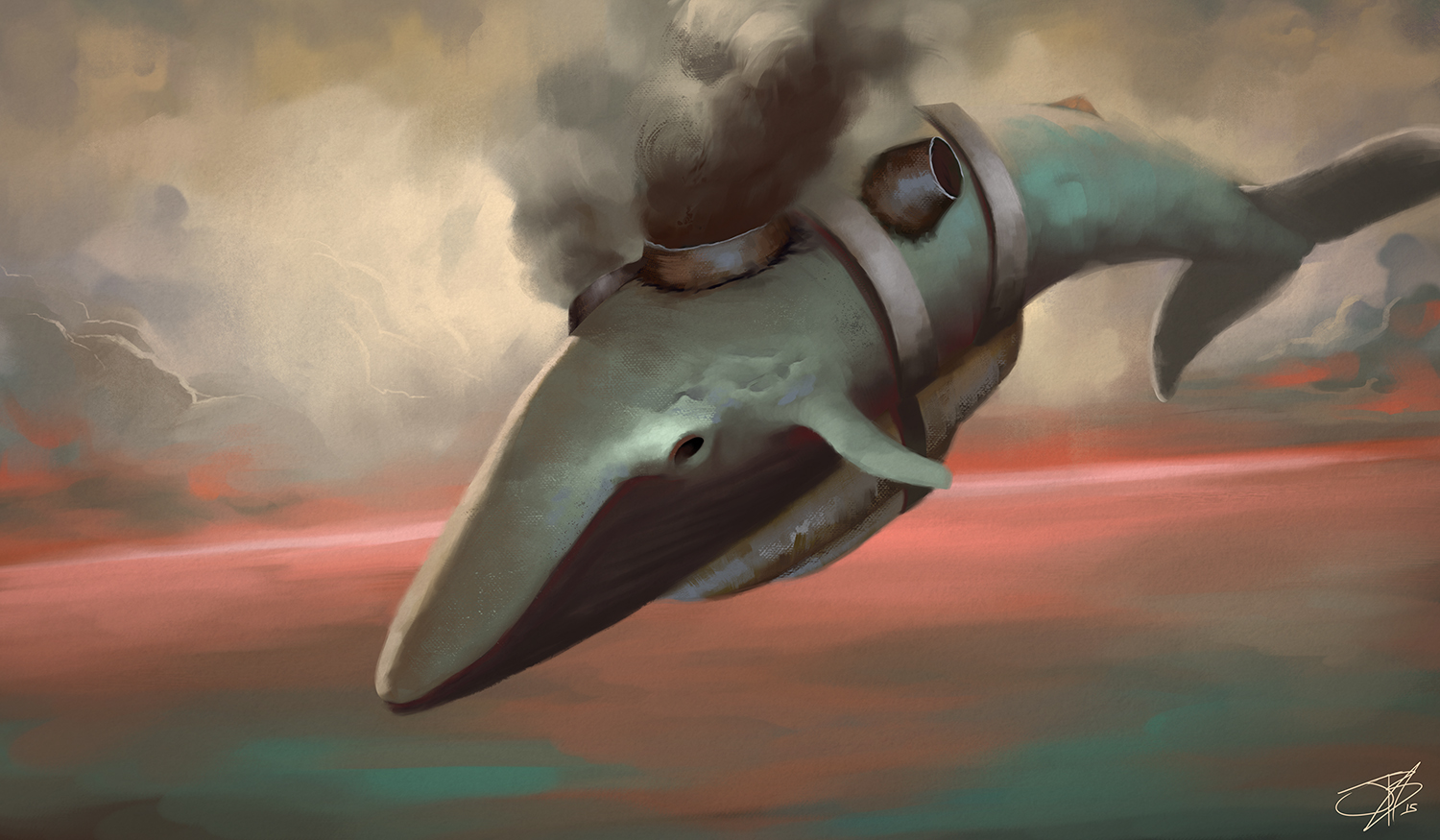 1500x875 Flying Diesel Whale, Digital Painting, Photoshop Art - Flying Whale Painting