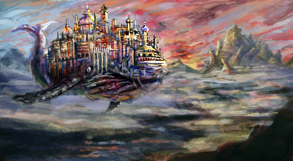 1024x564 Flying Whale Palace - Flying Whale Painting