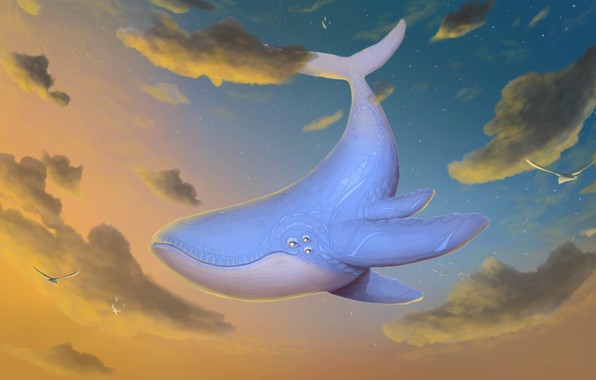 596x380 Wallpaper Clouds, Art, Kit, Flying Whale, Mattia Lari Images - Flying Whale Painting