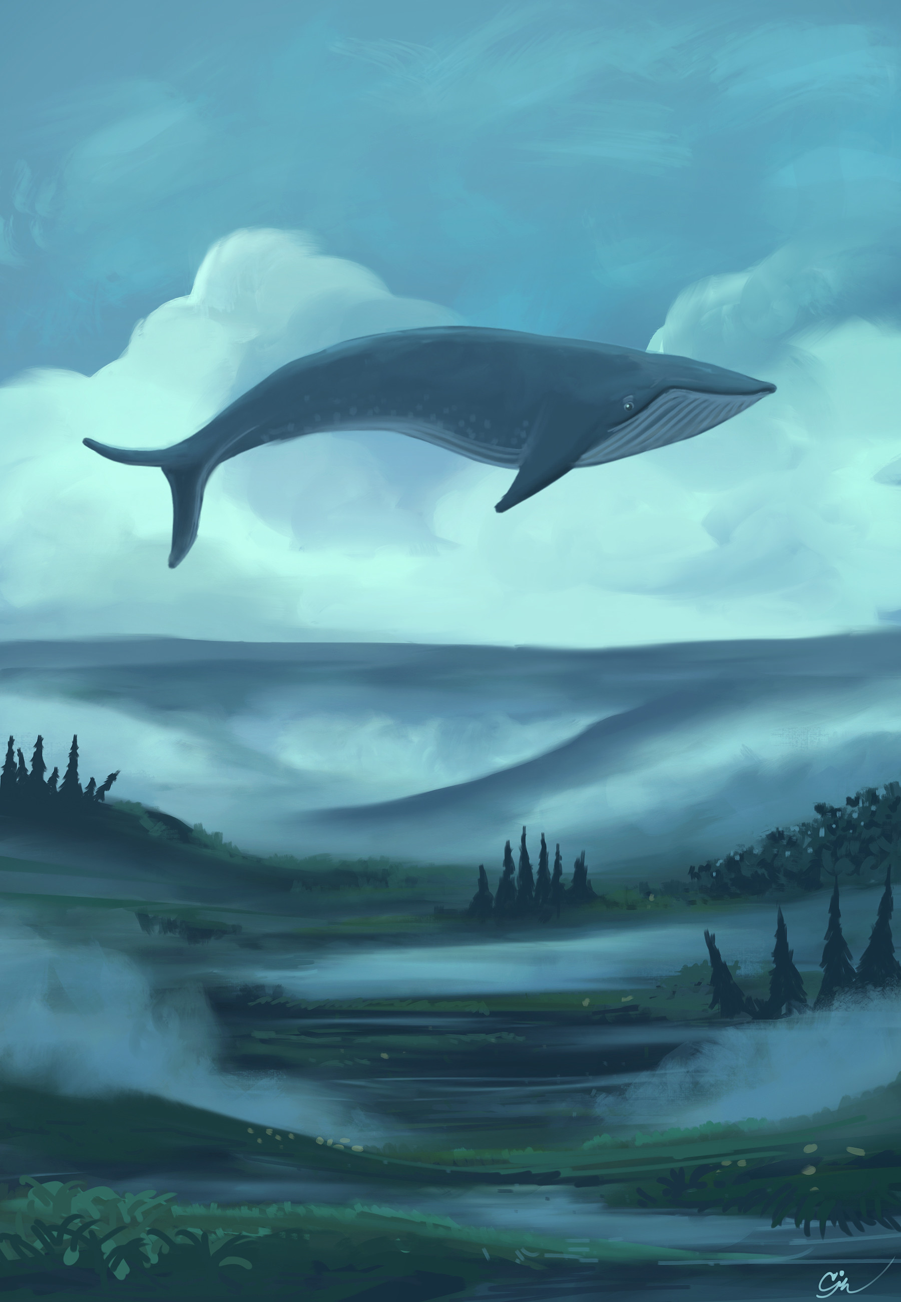 1800x2600 Cory Nesci - Flying Whale Painting