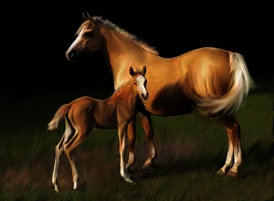 900x661 Mare And Foal Painting By Shere Crossman - Foal Painting