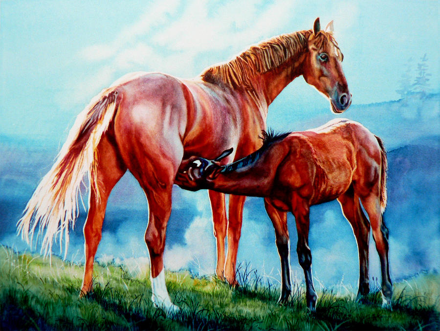 900x677 Mare With Foal Painting By Hanne Lore Koehler - Foal Painting