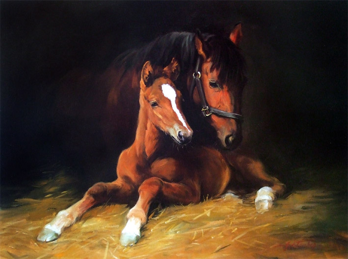 709x529 Mare And Foal Limited Edition Horse Racing Print By Artist - Foal Painting