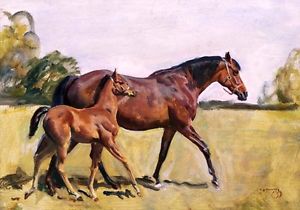 300x210 Alfred Munnings Horse Mare Foal Landscape Painting Fine Art Canvas - Foal Painting