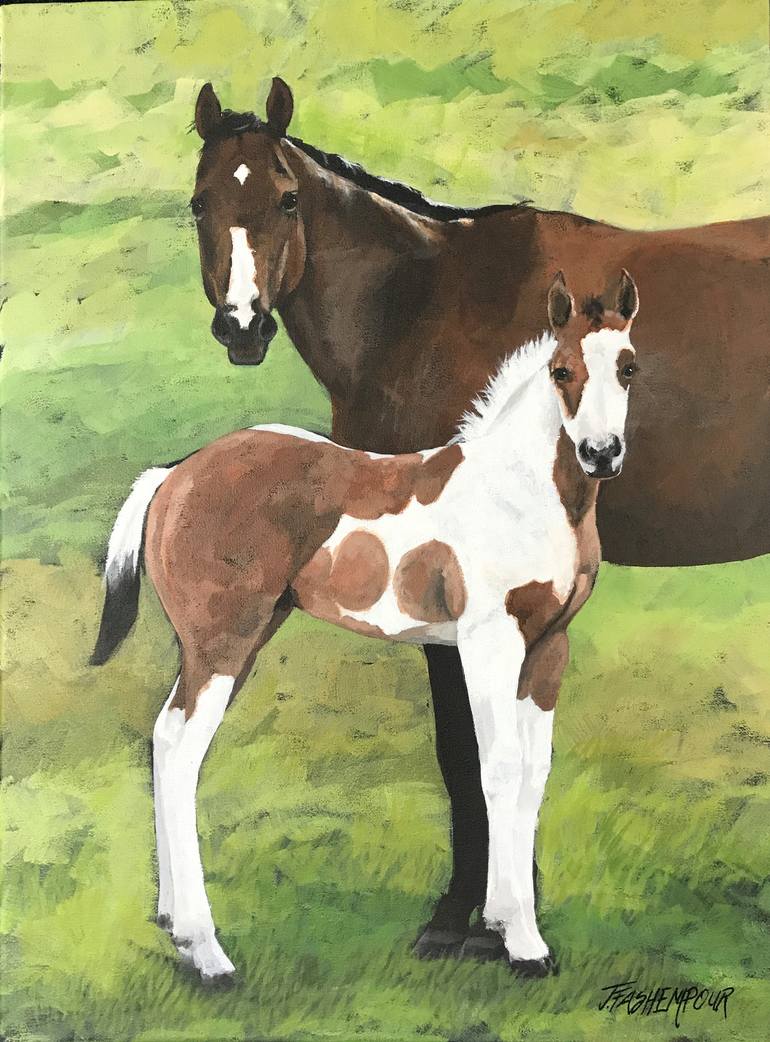 770x1042 Saatchi Art Mare And Foal Painting By Jeanne Fashempour - Foal Painting