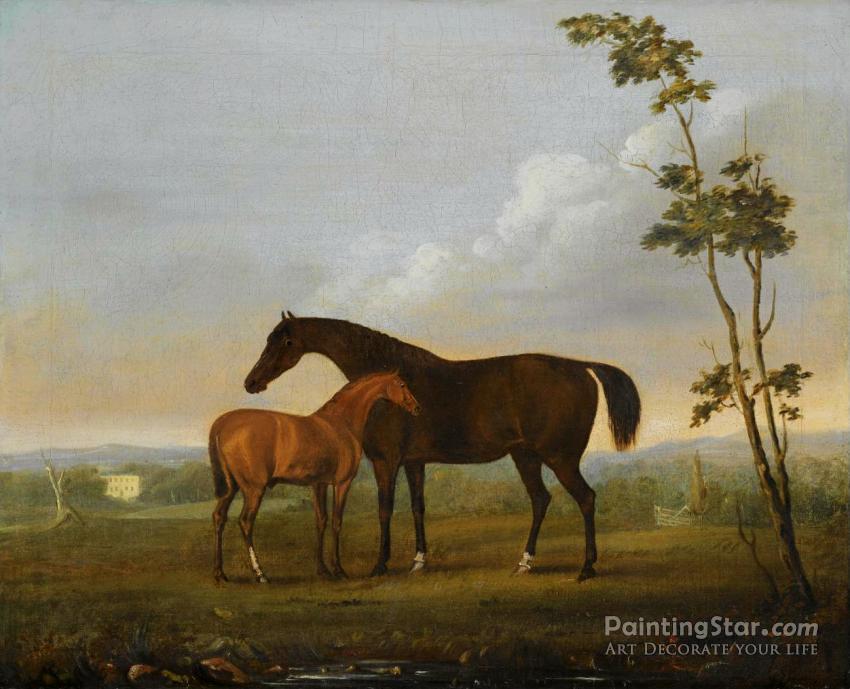 850x689 Spilette With Eclipse As A Foal Artwork By John Nost Sartorius Oil - Foal Painting