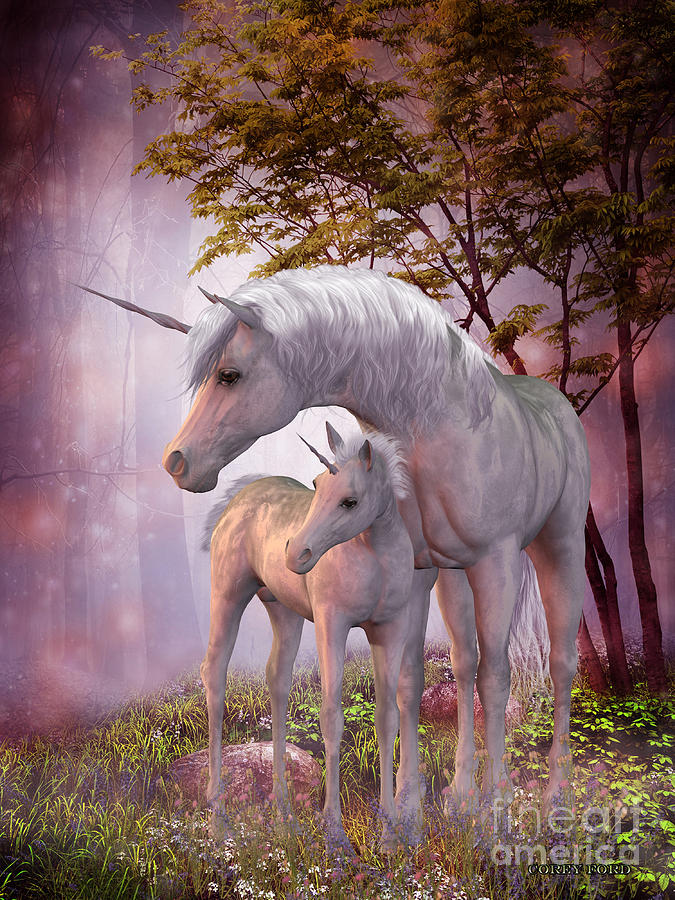 675x900 Unicorn Mare And Foal Painting By Corey Ford - Foal Painting