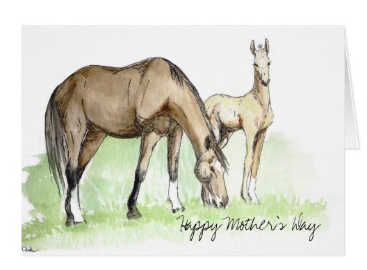 528x389 Watercolor Mare And Foal Mother's Day Greeting Card - Foal Painting