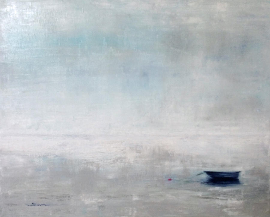 900x725 A Boat In Fog Painting By Sun Sohovich - Fog Painting