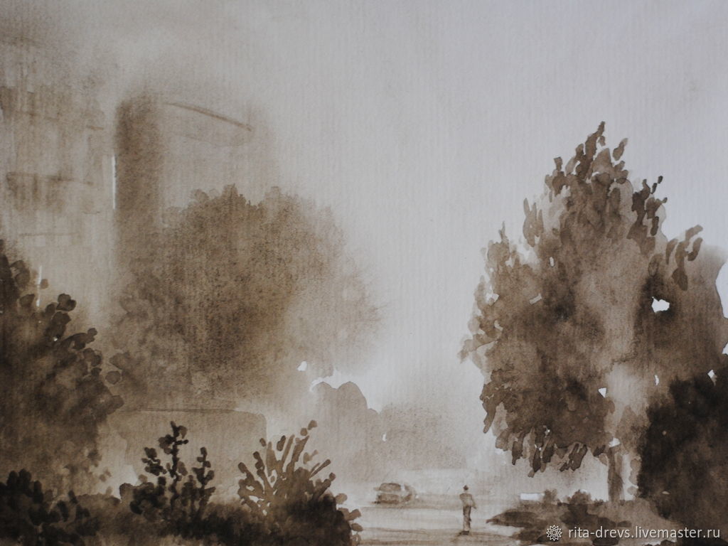 1024x768 Painting Watercolor Morning. Fog Shop Online On Livemaster - Fog Painting