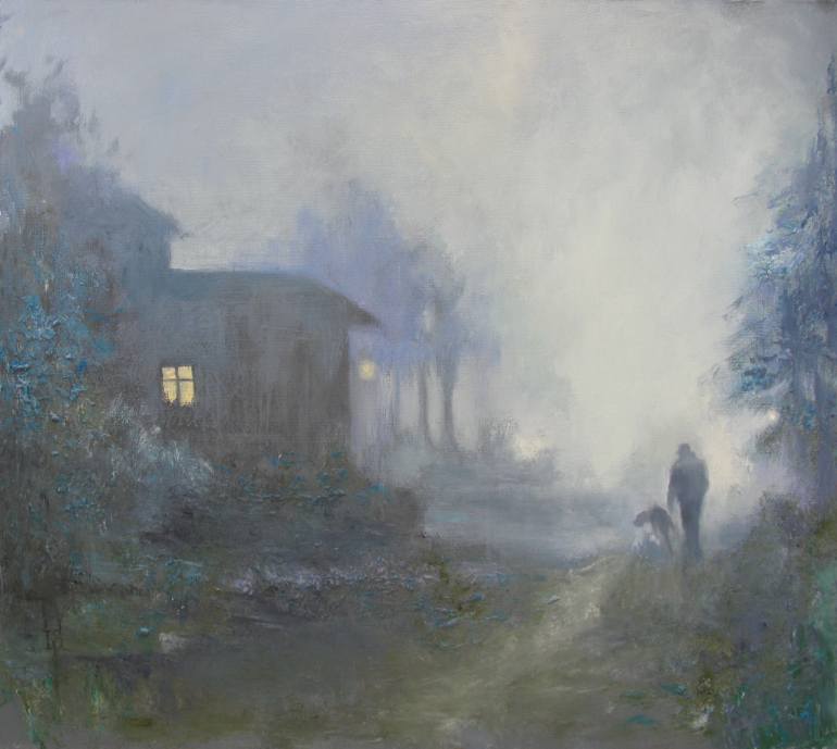 770x689 Saatchi Art Walk In The Fog Painting By Irina Sergeyeva - Fog Painting