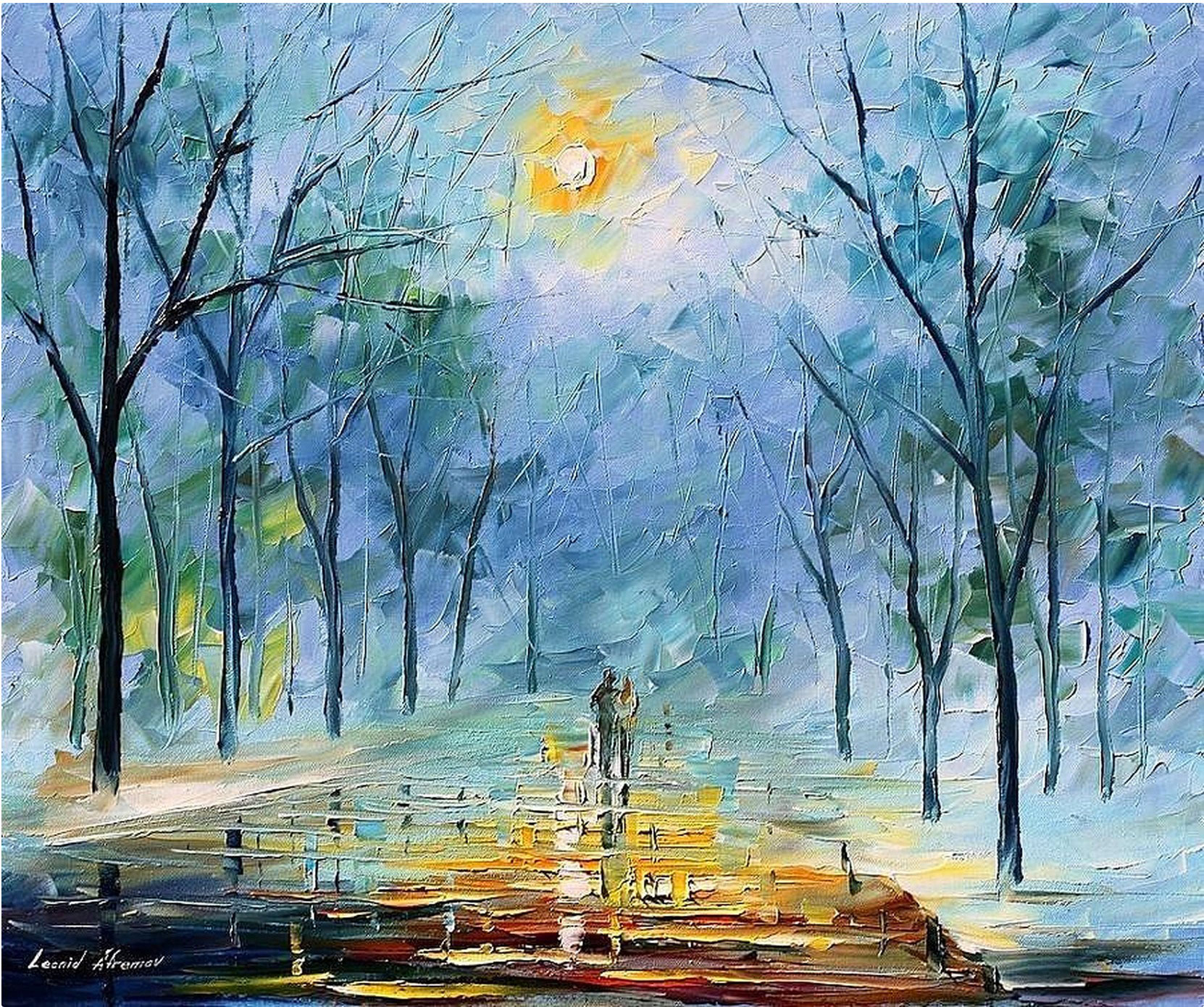 1662x1390 Winter's Fog Palette Knife Oil Painting On Canvas By Leonid - Fog Painting