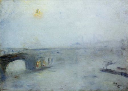 450x319 Waterloo Bridge In Fog Painting, Alesser Ury Paintings - Fog Painting