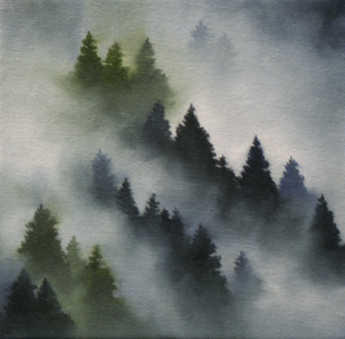 500x491 Dawn Waters Baker Mountain Fog Oil Painting - Fog Painting