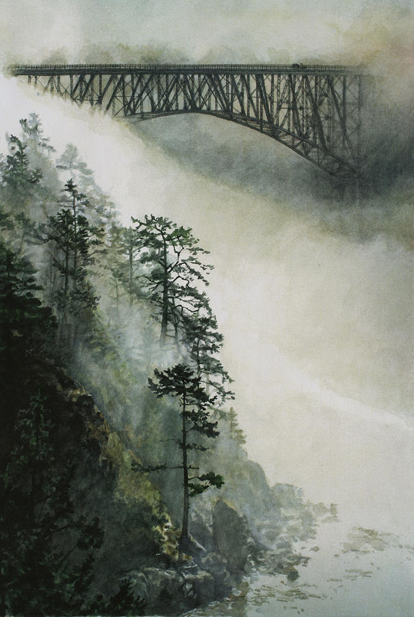 605x900 Deception Pass Fog Painting By Perry Woodfin - Fog Painting