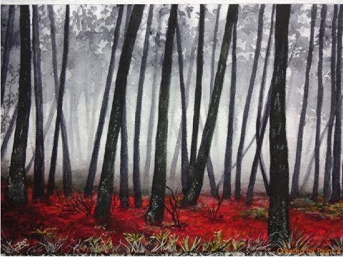 480x360 Foggy Forest Watercolor Painting Tutorial - Foggy Forest Painting