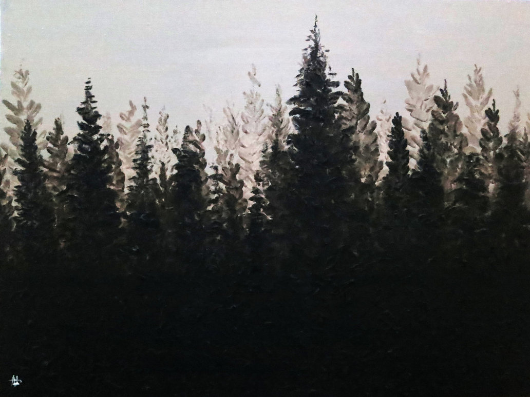 1032x774 Foggy Forest By Shereline - Foggy Forest Painting