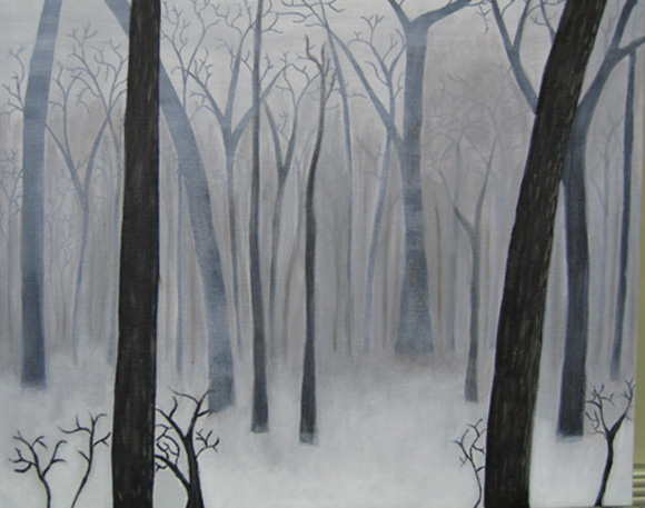 580x457 Clear Stream Studio Art College Student Work - Foggy Forest Painting