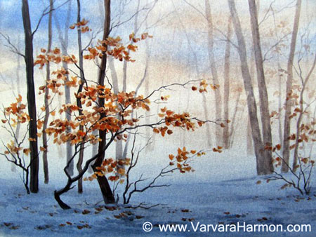 450x338 Winter Foggy Forest, Original Landscape Paintings By Maine Artist - Foggy Forest Painting