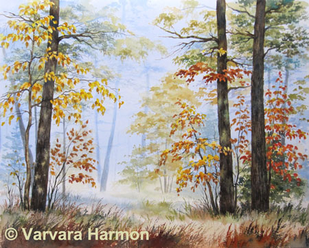450x362 Foggy Forest, Original Watercolor Painting By Varvara Harmon - Foggy Forest Painting
