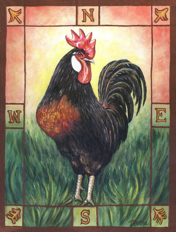 682x900 Elvis The Rooster Painting By Linda Mears - Folk Art Chicken Painting