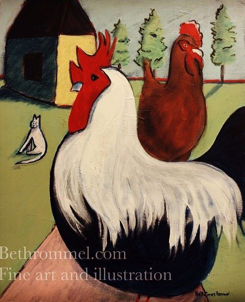 497x612 Farm And Fowl Beth Rommel Studio - Folk Art Chicken Painting