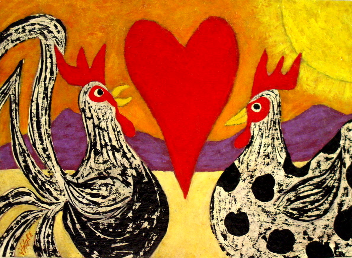 1190x874 John Blake's Folk Folk Art Valentine Paintings - Folk Art Chicken Painting