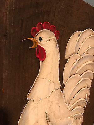 300x400 Vintage Folk Art Chicken Rooster Original Oil Painting - Folk Art Chicken Painting