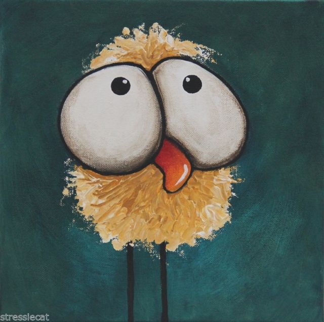 640x636 Whimsical Birds On Canvas Collection On Ebay! - Folk Art Chicken Painting