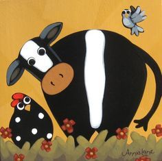 236x235 Folk Art Chicken And Cow Painting - Folk Art Chicken Painting
