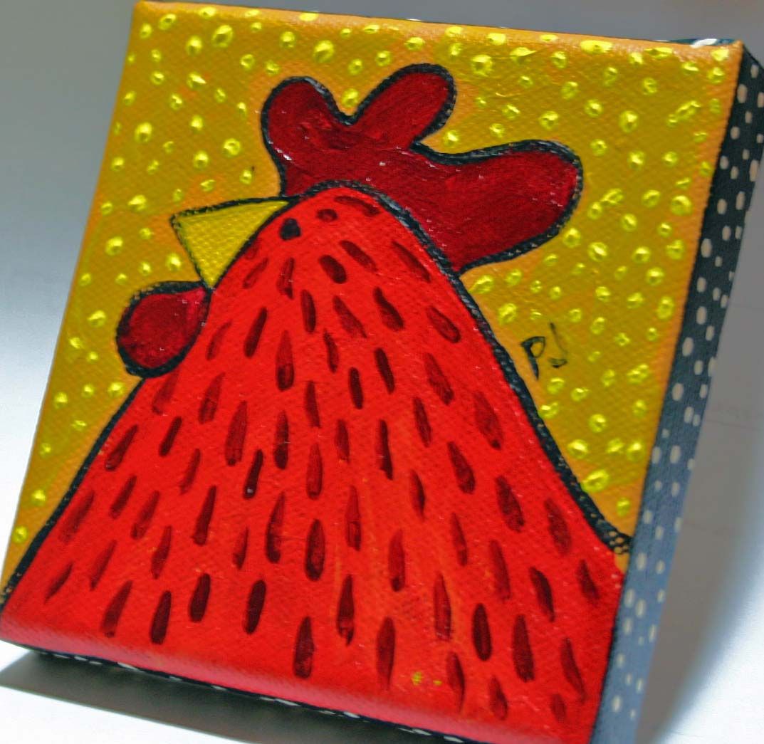 1073x1045 Folk Art Chicken Signs The One To Win This Glorious Red Hen - Folk Art Chicken Painting