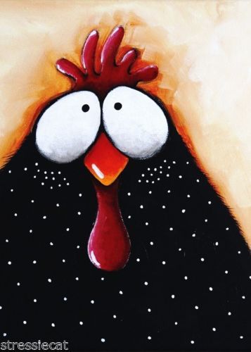 357x500 Aceo Print Folk Art Illustration Whimsical Bird Painting Chicken - Folk Art Chicken Painting