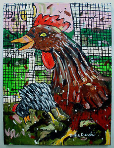 230x300 All Cooped Up Fun Original Folk Art Chicken Painting By Mike - Folk Art Chicken Painting