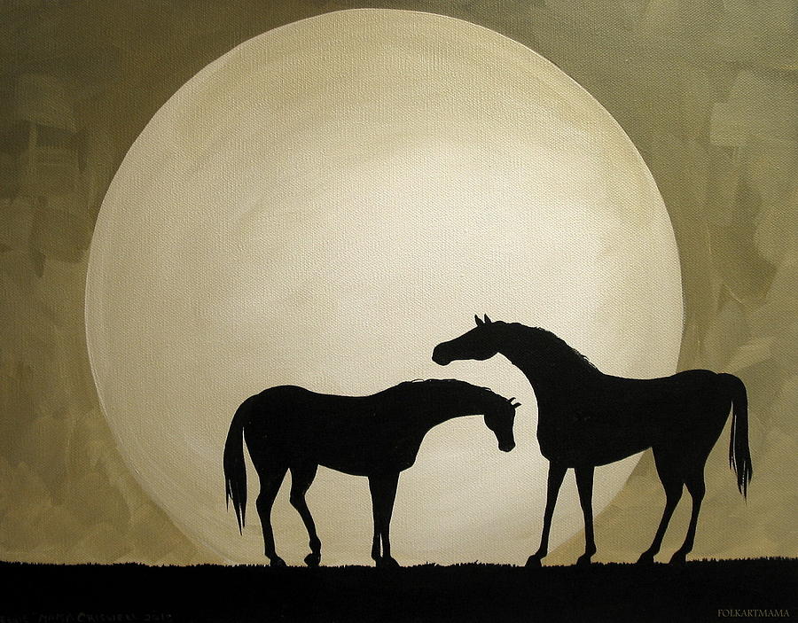 900x703 At Rest - Folk Art Horse Painting