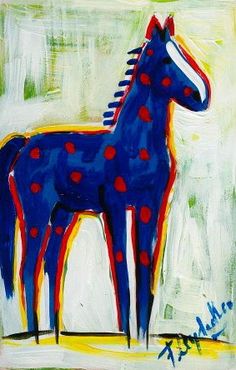 236x370 Blue Horse - Folk Art Horse Painting