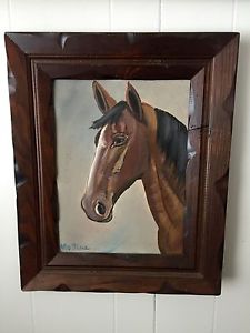 225x300 Folk Art Horse Painting Carved Vintage Frame Signed Ebay - Folk Art Horse Painting