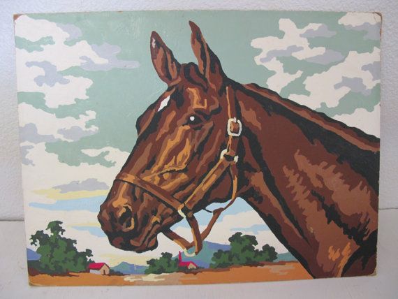 570x428 Horse Painting Horse Paint By Number Horse Picture 1960 Mid - Folk Art Horse Painting