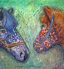 258x275 Horse And Dog Folk Art Greetings Card Dotty About Animals - Folk Art Horse Painting