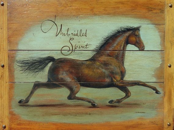 570x425 Original Folkart Horse Painting On Antique By Thecoastalsoul - Folk Art Horse Painting