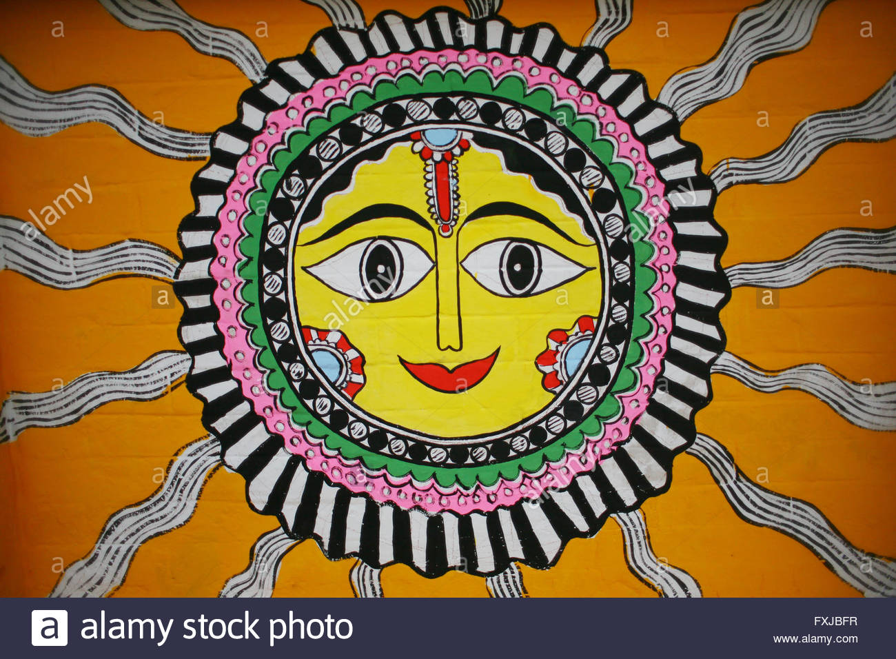 1300x956 Traditional Sun, Folk Art Painting On The Wall Stock Photo - Folk Art Painting