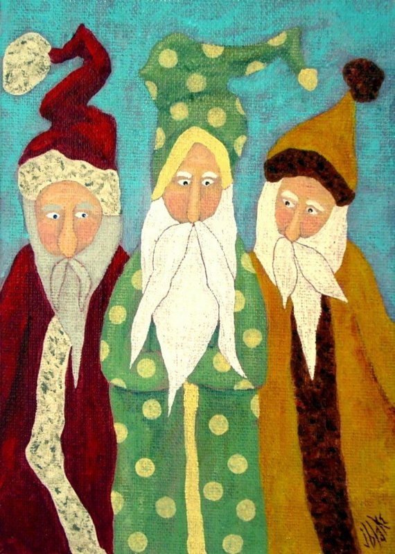 570x798 Original Primitive Folk Art Santa Painting - Folk Art Santa Painting
