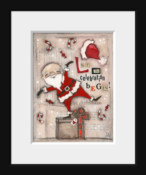 570x684 Print Of My Original Folk Art Christmas Painting By Dudadaze - Folk Art Santa Painting
