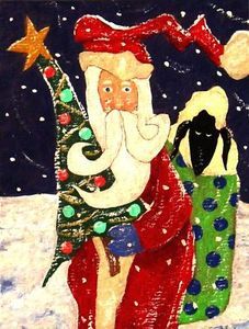 227x300 Pumpkinseeds Originals Folk Art Janell Berryman Santa Brown Paper - Folk Art Santa Painting