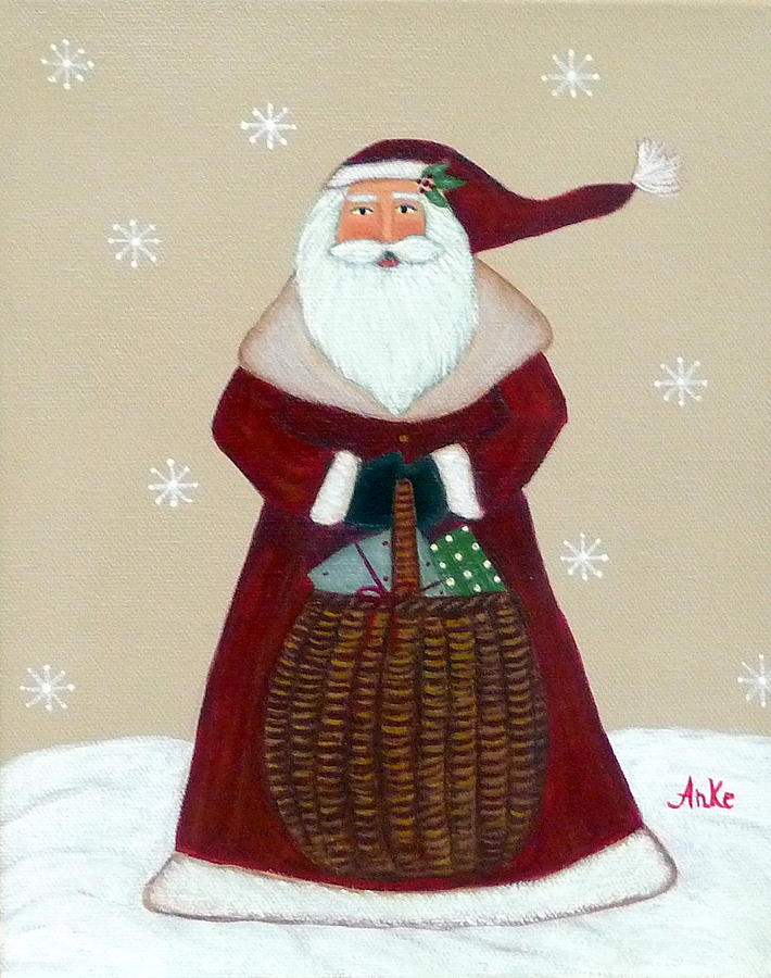 710x900 Folk Art Santa Claus Painting By Anke Wheeler - Folk Art Santa Painting
