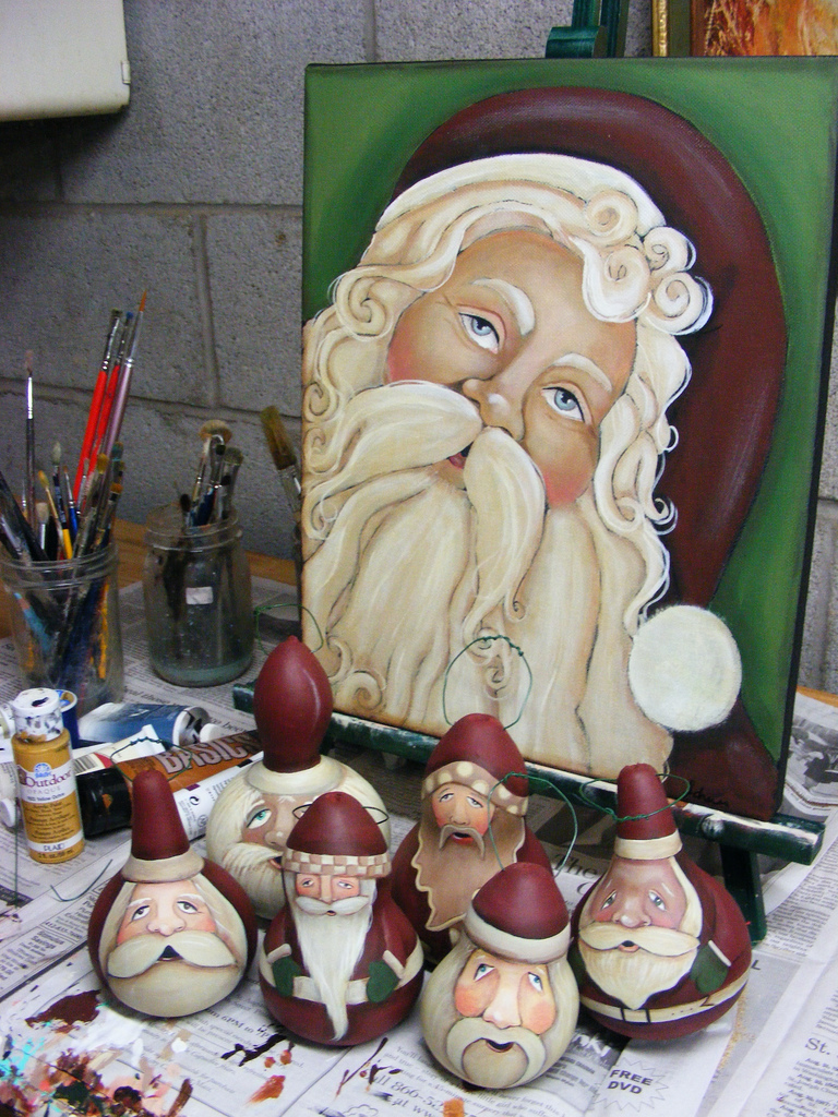 768x1024 Folk Art Santa Painting Gourds Painted Ornaments - Folk Art Santa Painting